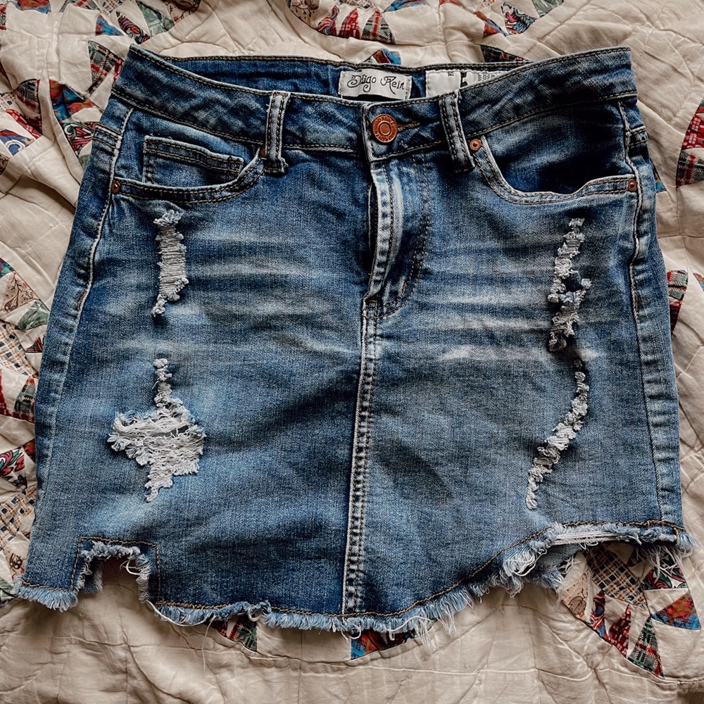 Ripped Mini Jean Skirt